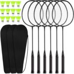 6 Packs Badminton Rackets Set Include 6 Lightweight Rackets 12 Nylon Plastic Shuttlecocks 3 Carrying Bags for Summer Outdoor Backyard Games Sports Beginners Adults