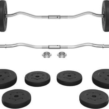 Barbell Set - Olympic Curl Bar & Weights (66LB, 55LB, 44LB) with Chrome Finish & Black Color
