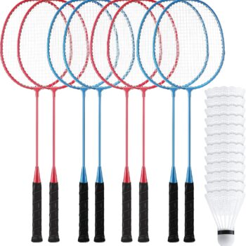 8 Packs Badminton Rackets Set with 12 Badminton Racquets for Adult and Teenagers Badminton Set for Backyard Gym Beach Outdoor Games